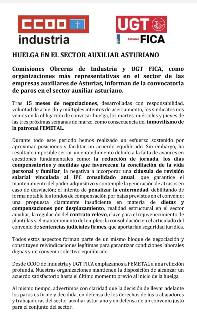 HUELGA EN EL SECTOR AUXILIAR ASTURIANO