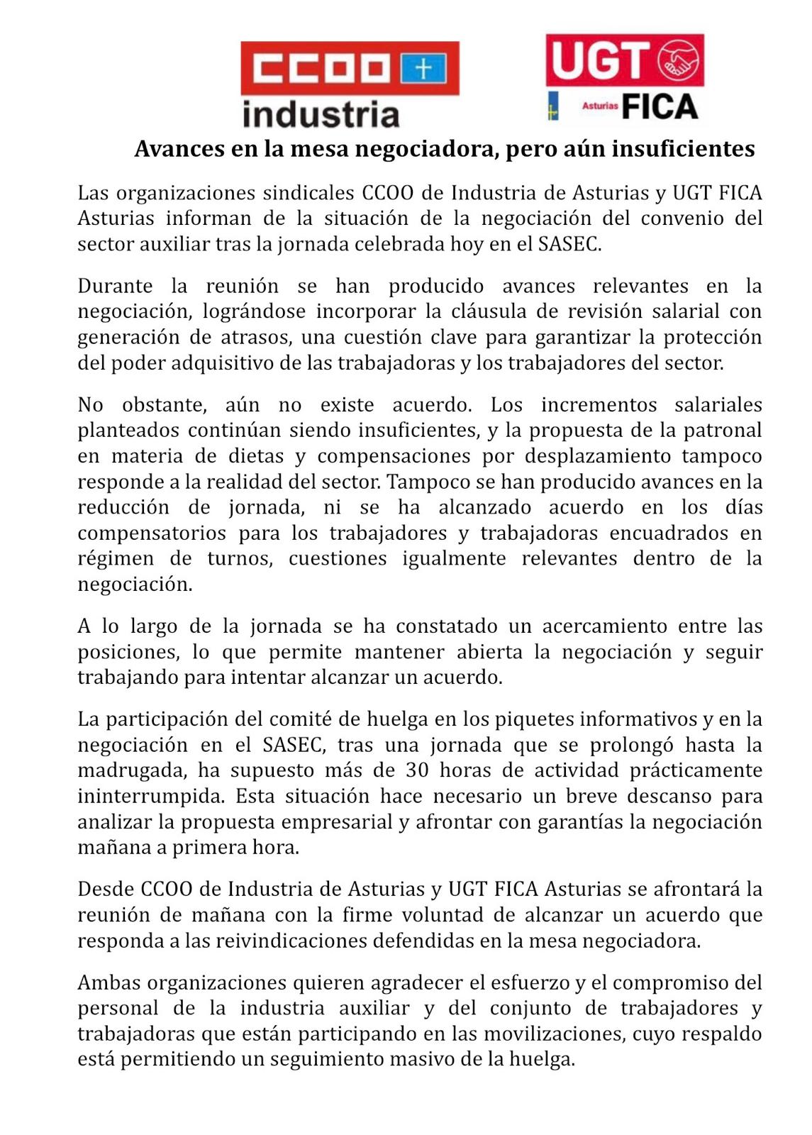 HUELGA EN EL SECTOR AUXILIAR ASTURIANO - AVANCES PERO INSUFICIENTES EN EL 3ER DIA DE HUELGA.